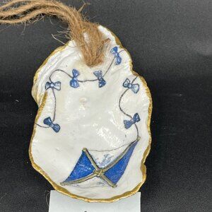 Decoupage Oyster Shell Ornament Decoupage Trinket Dish BLUE KITE